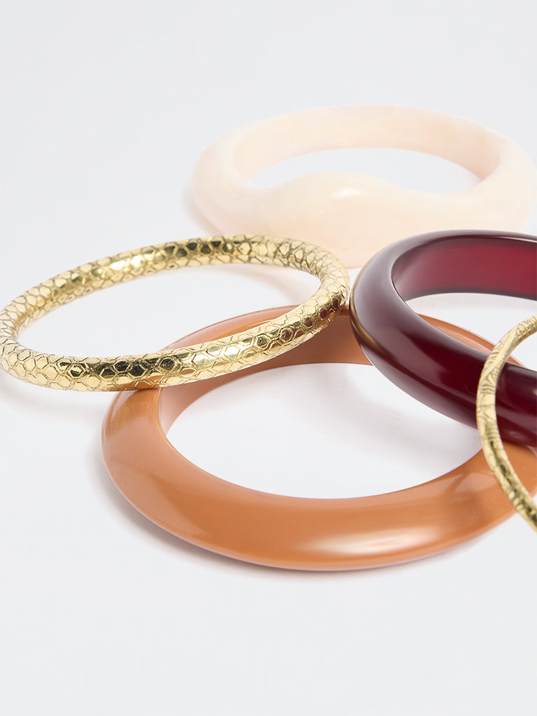 Westside Accessories Brown Resin and Metal Bangles - Pack of 4
