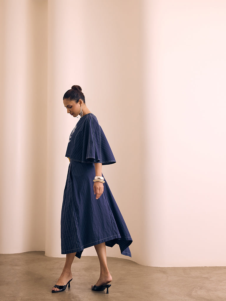 Asymmetric Midi Skirt - Navy