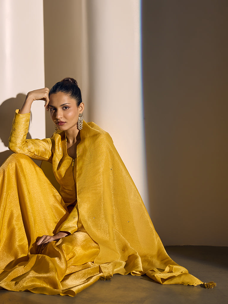 Self-Striped Dupatta - Yellow