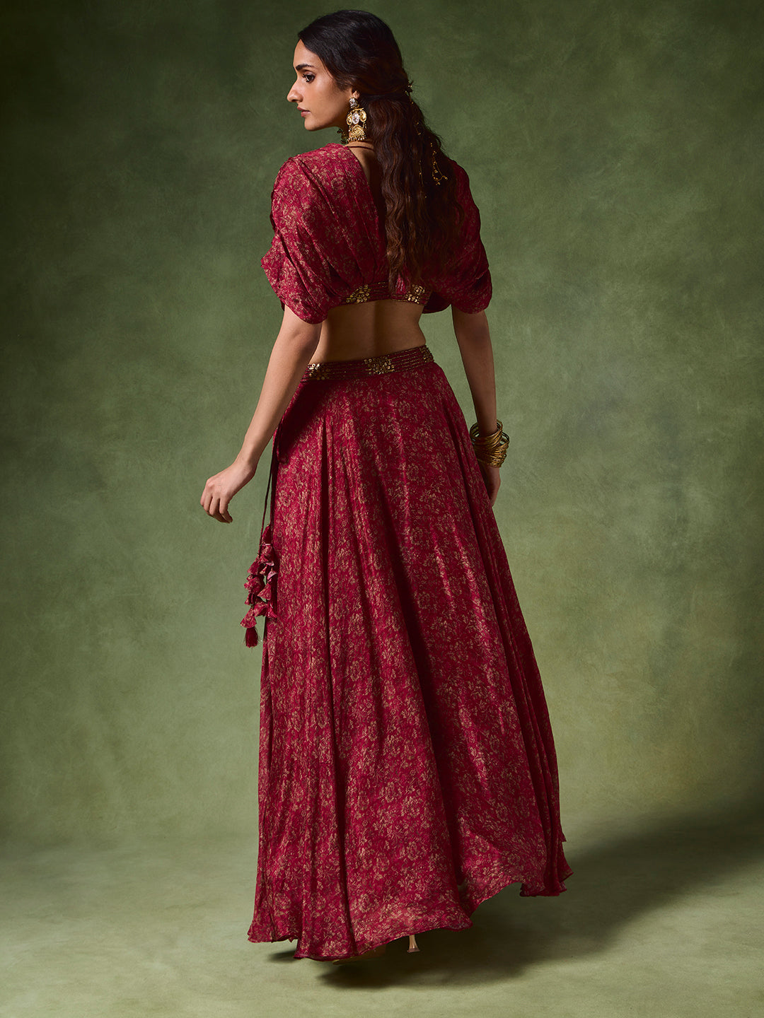 Printed Lehenga Skirt – Red