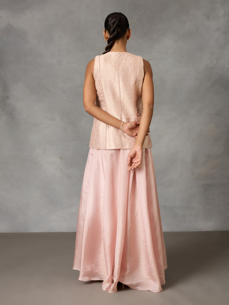 Jacquard Sleeveless Co-ord Set – Pink