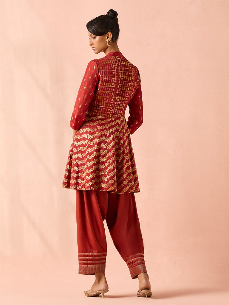 Jacquard Kurta Set with Dupatta – Red