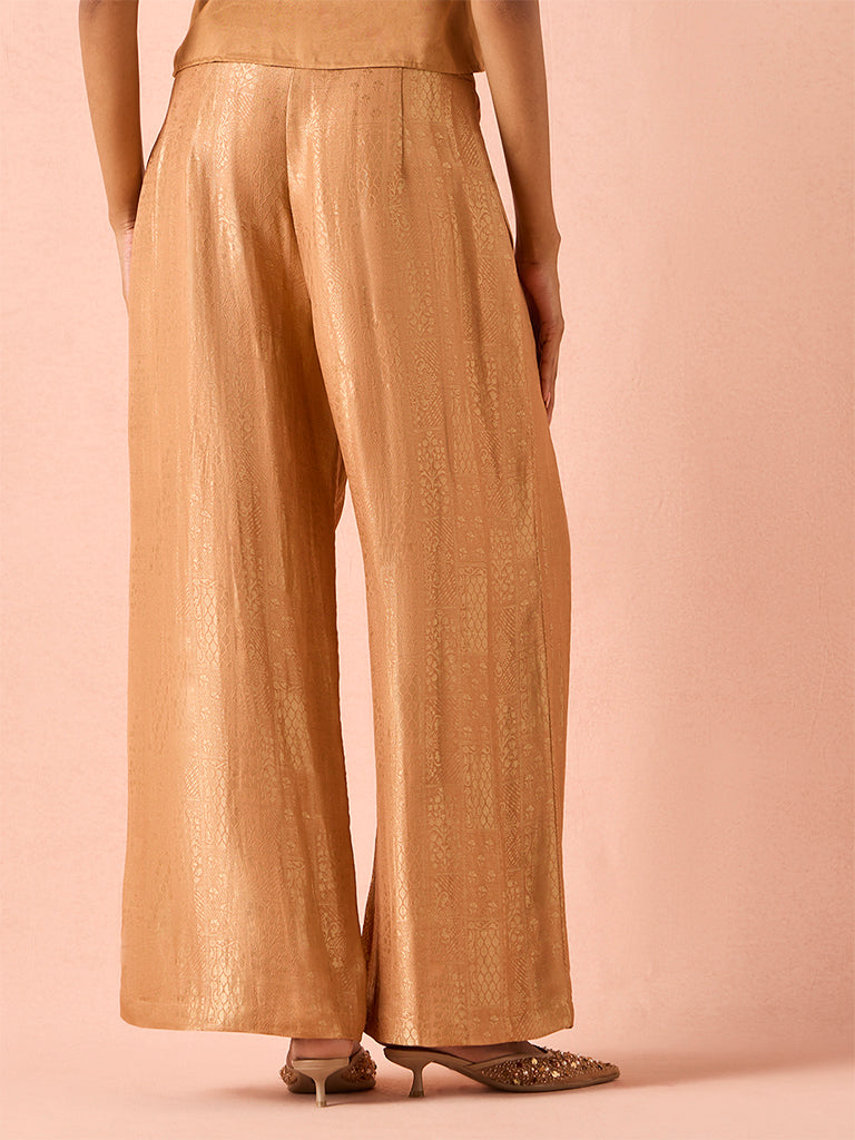 Jacquard Wide-Leg Pants – Peach