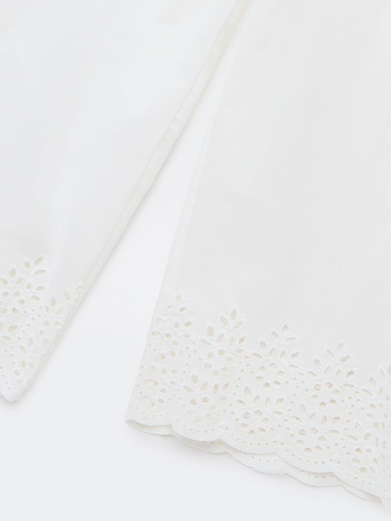 Utsa White Schiffli Pants