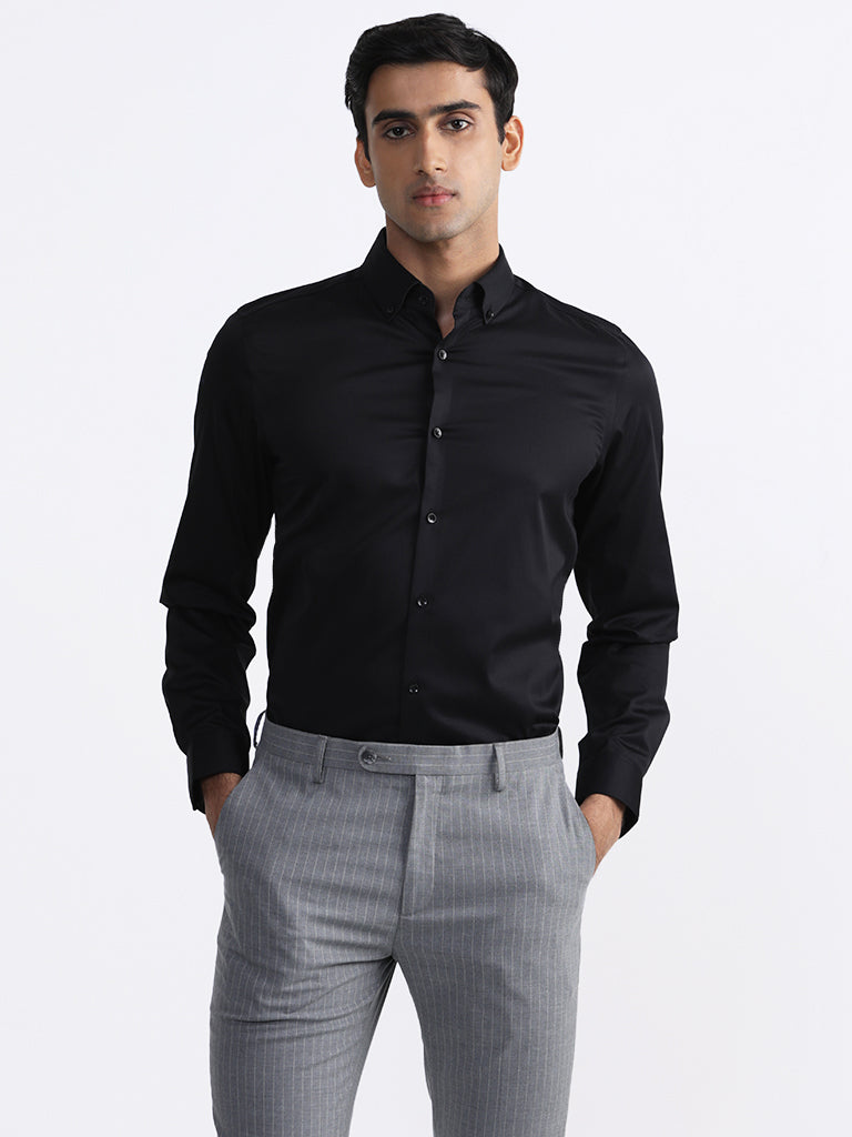 Buy WES Formals Plain Black Slim-Fit Shirt from Westside