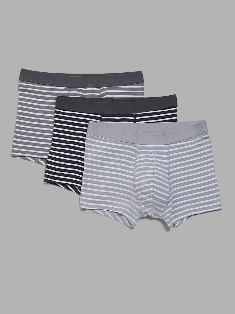 Buy WES Lounge Grey Breton Striped Trunks - Pack of Three from