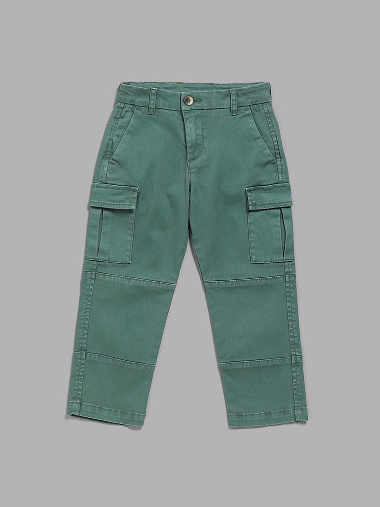 Kid's six-pocket cargo pants (Yellow Olive) Details