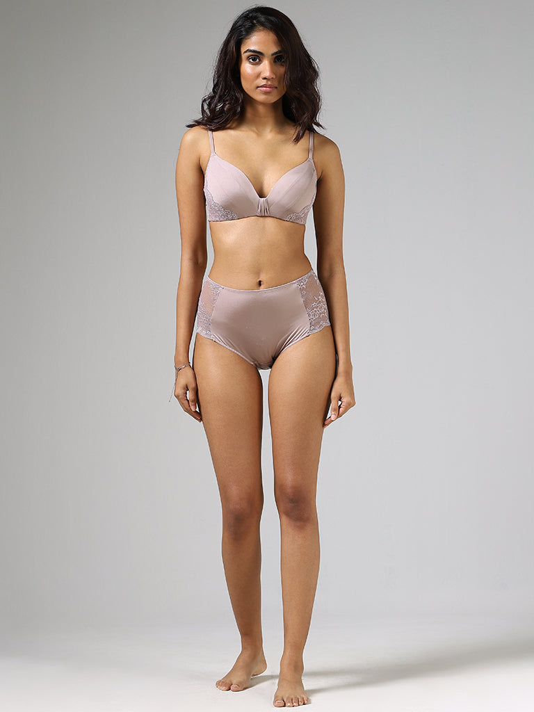 Buy Wunderlove Solid Light Taupe Invisible Scoop Neck Bra from Westside