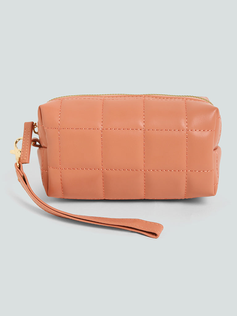 Buy Studiowest Peach Quilted Square Pouch Small from Westside