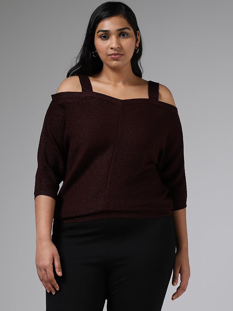 Buy Gia Wine Knitted Off-Shoulder Top from Westside