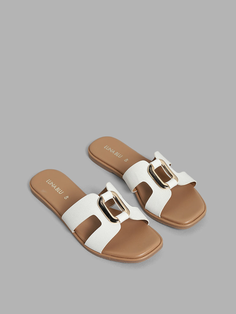 LUNA BLU White Cut Out Cage Buckle Sandals