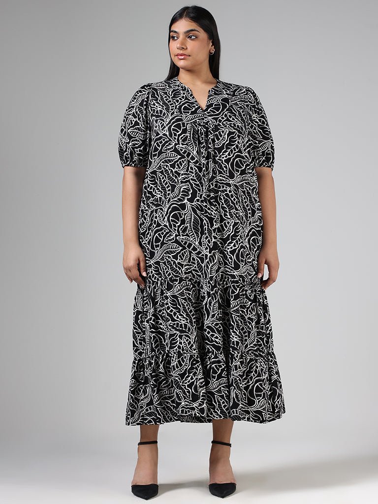 Black leaf print clearance dress