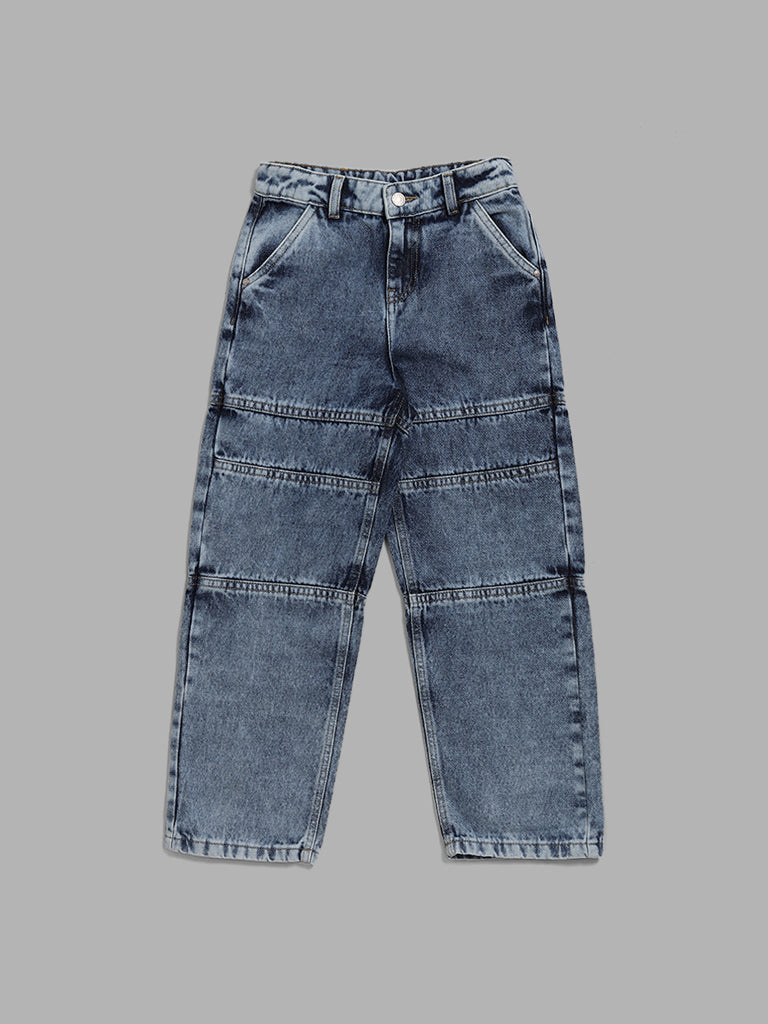 Buy Y&F Kids Ice Blue Washed Seam Detail Denim Jeans from Westside