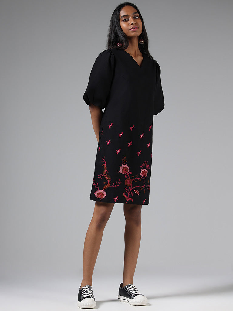 Buy Bombay Paisley Black Floral Embroidered Shift Dress from Westside