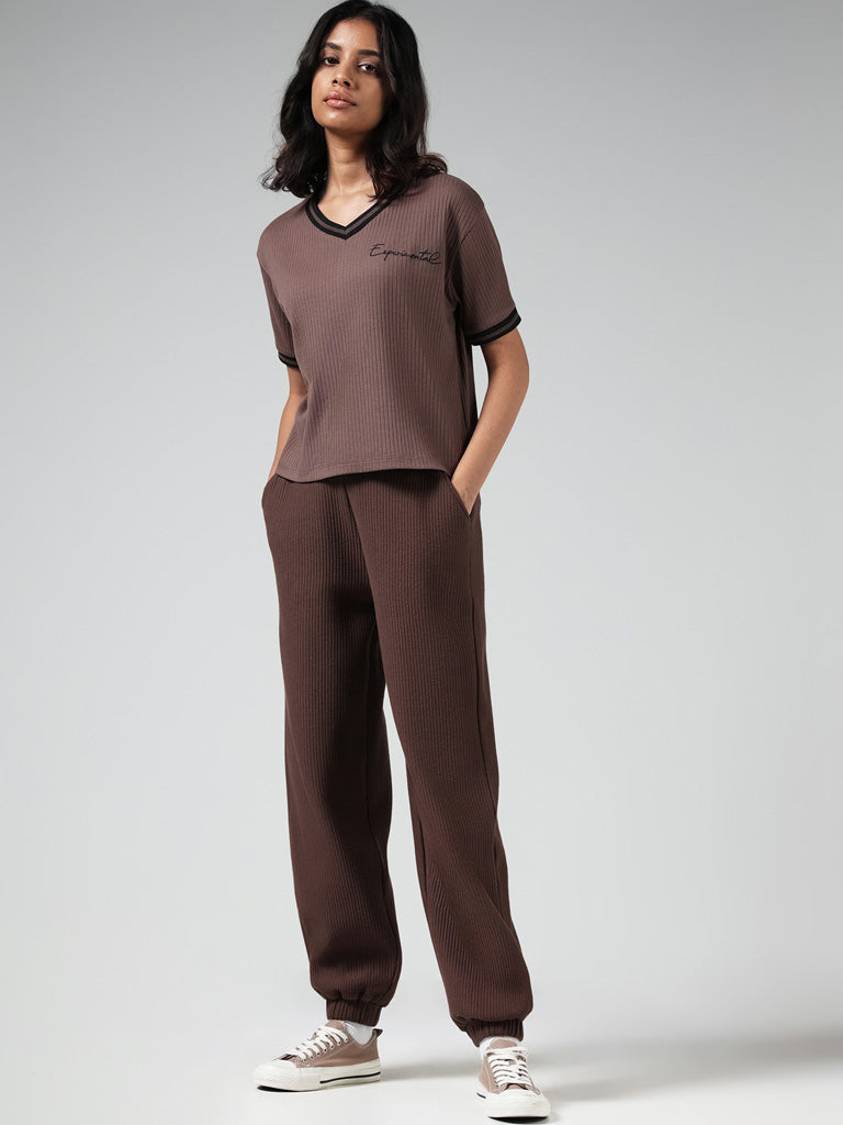Buy Studiofit Brown from Solid High-Waisted Joggers Westside