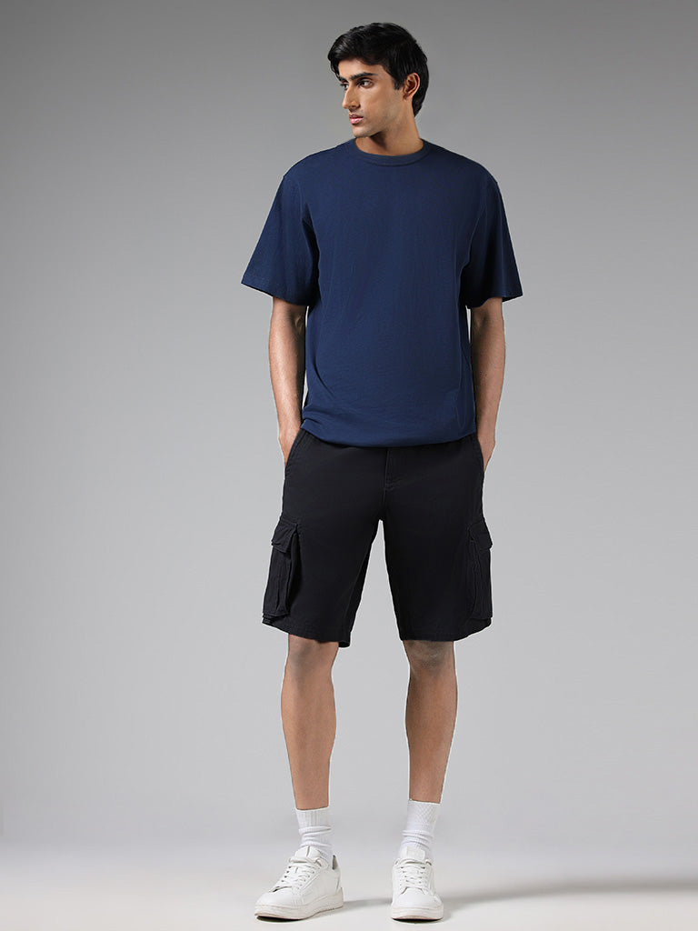 Buy WES Casuals Solid Navy Relaxed Fit Shorts from Westside