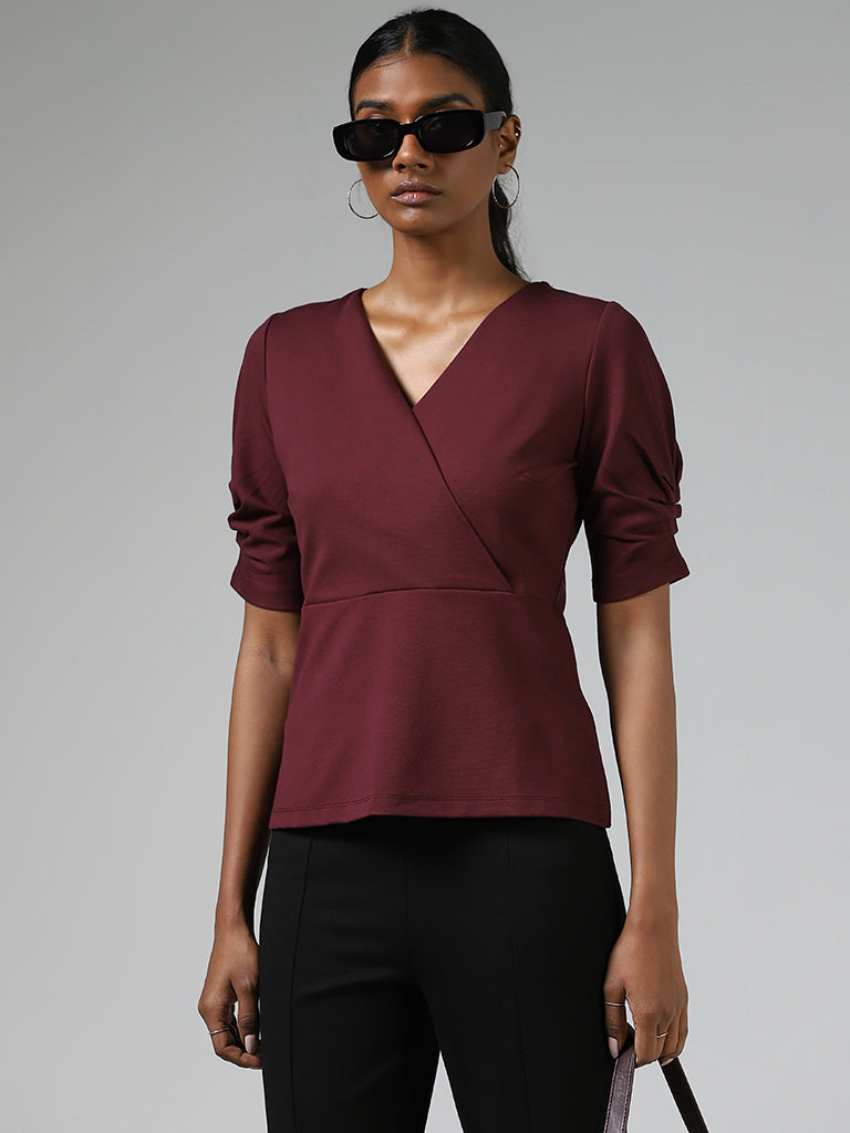 V neck wrap top blouse