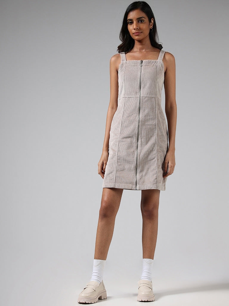 Buy Nuon Beige Self-Striped Zip Dress from Westside