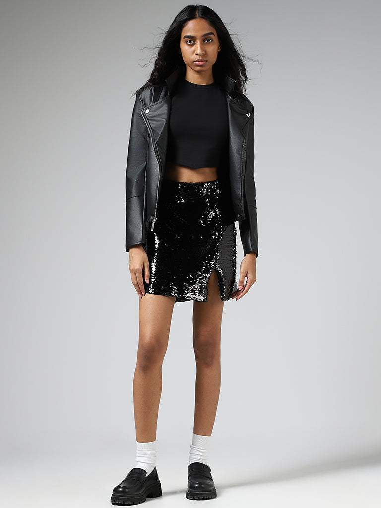 Tracy Mini Skirt - Bodycon Sequin Skirt in Black