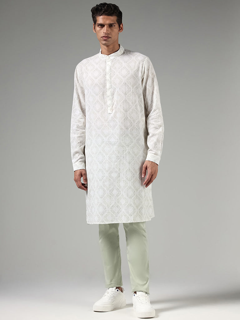 Kala by ETA Off White Floral Motif Printed Kurta