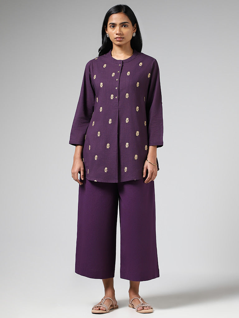 Lilac Embroidered Tulip Kurta Pant Set For Women Online