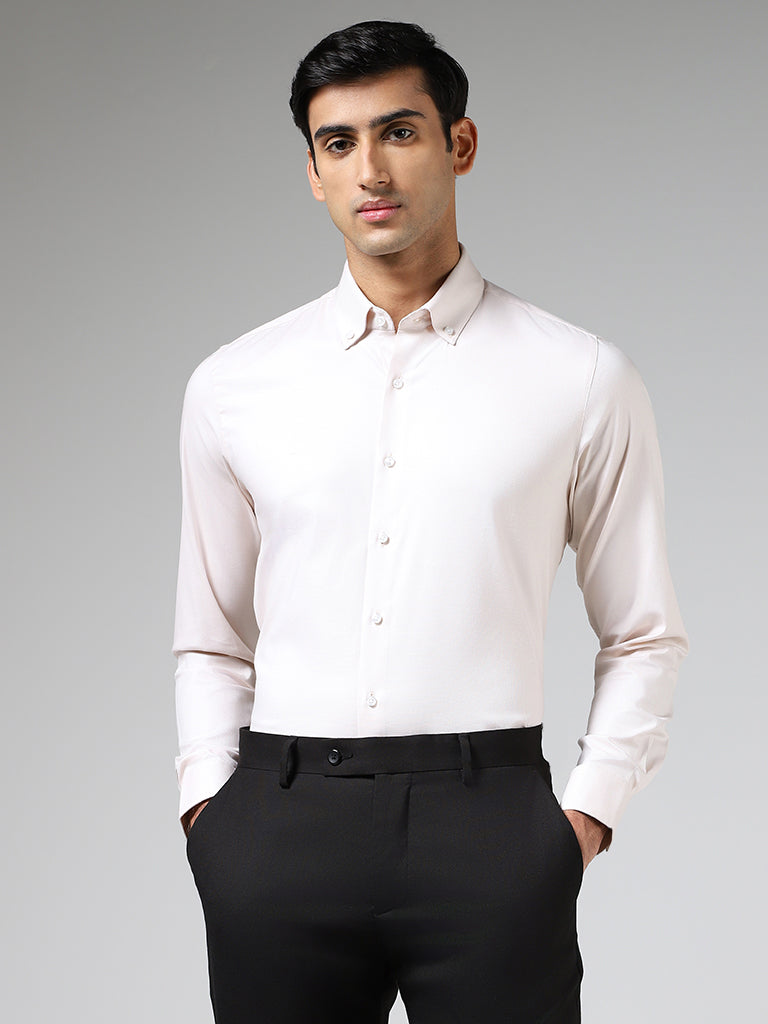 Cream slim fit sales shirt