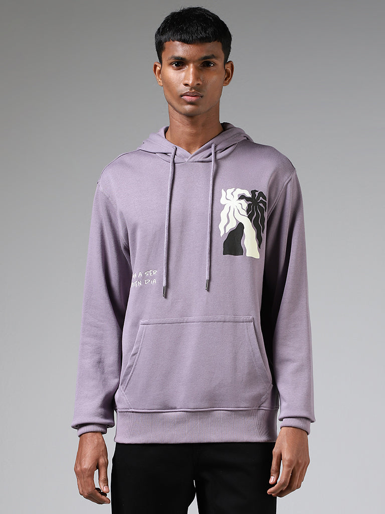 Nuon Lilac Printed Relaxed Fit Hoodie