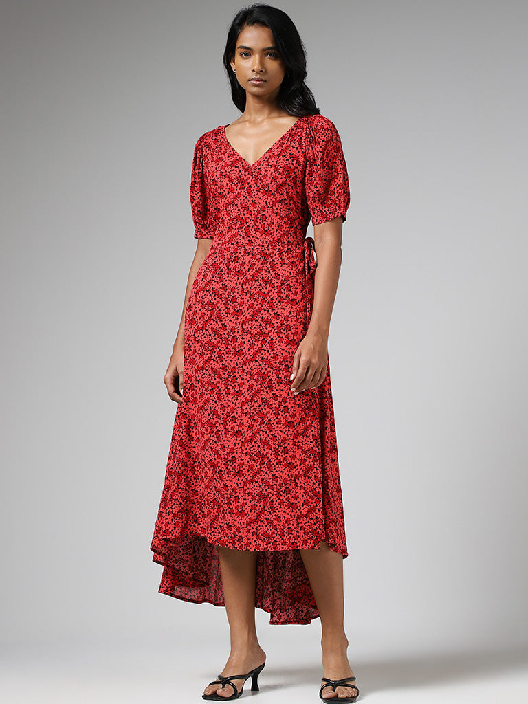 Red ditsy hot sale maxi dress