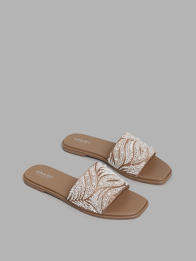 Buy LUNA BLU White Pearl Embroidered Sandals from Westside