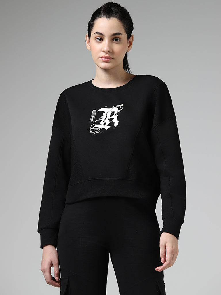 Buy Studiofit Black Graphic Printed Sweatshirt from Westside