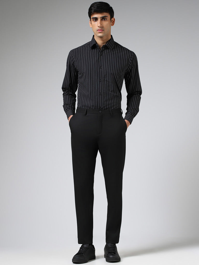 Buy WES Formals Navy Carrot-Fit Trousers from Westside