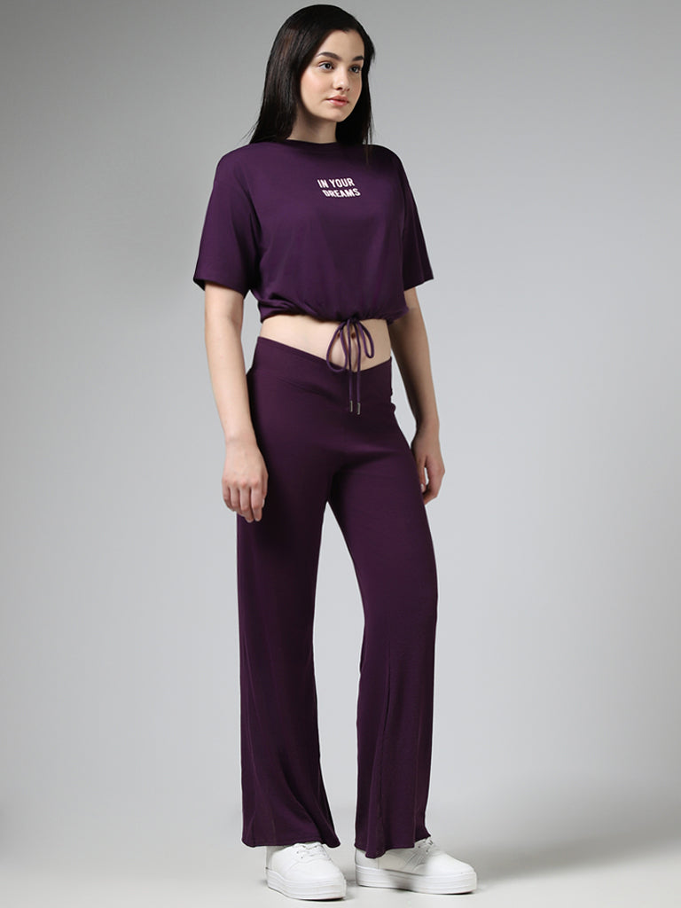 Buy Wunderlove Dark Purple Floral Printed Pyjamas from Westside