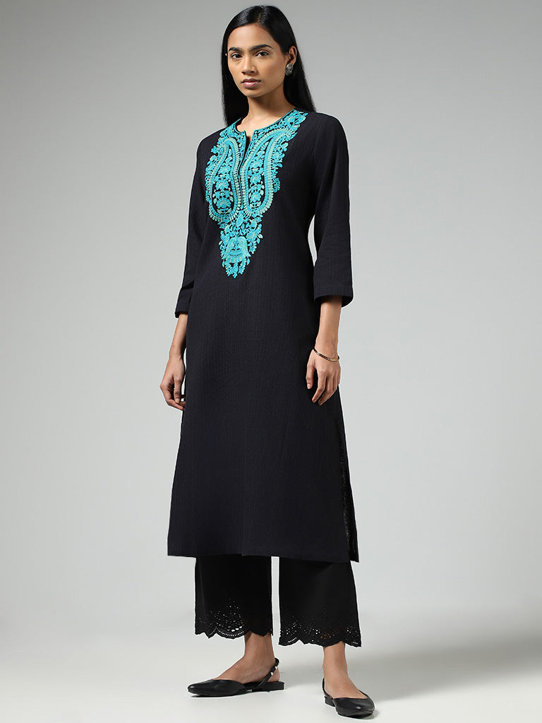 Buy Utsa Black Embroidered Kurta from Westside