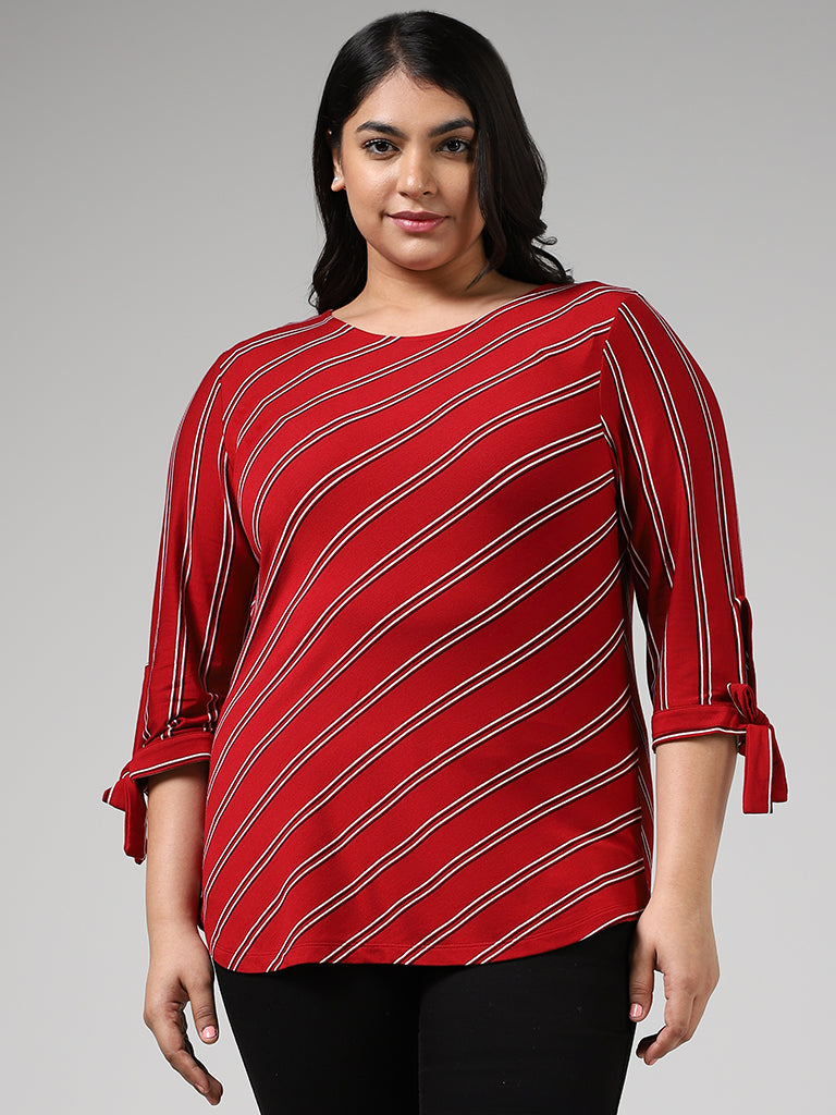 Buy Gia Red Dual-Striped Top from Westside