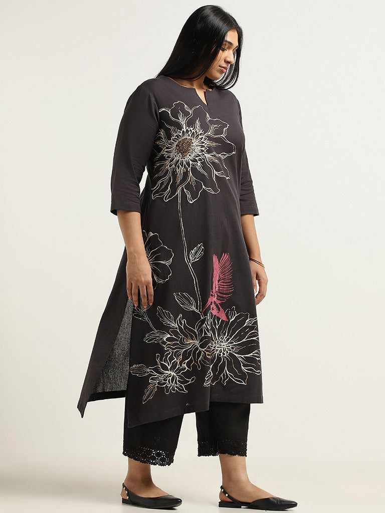 Buy Diza Black Floral Printed Kurta from Westside