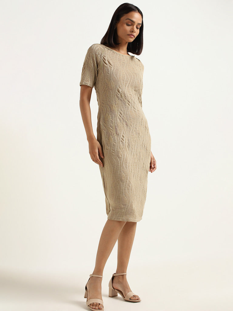 Buy Wardrobe Beige Self-Patterned Dress from Westside