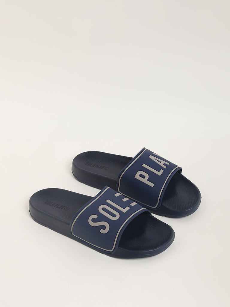 Buy SOLEPLAY Printed Navy Slides from Westside