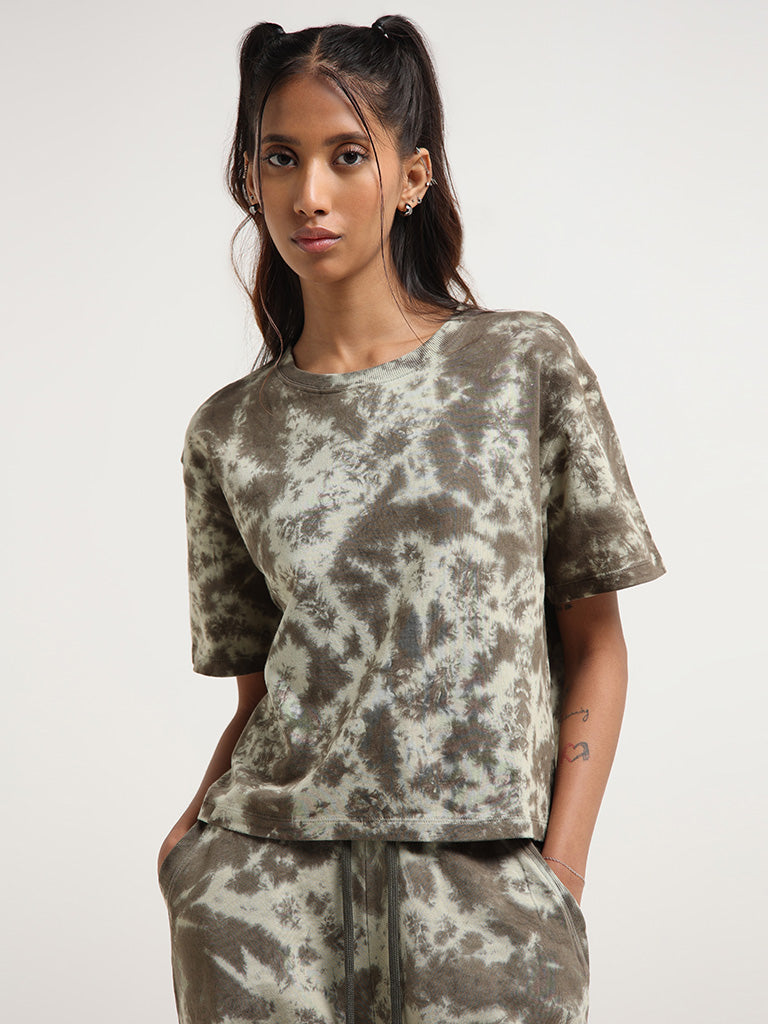 Buy Studiofit Olive Tie-Dye T-Shirt from Westside