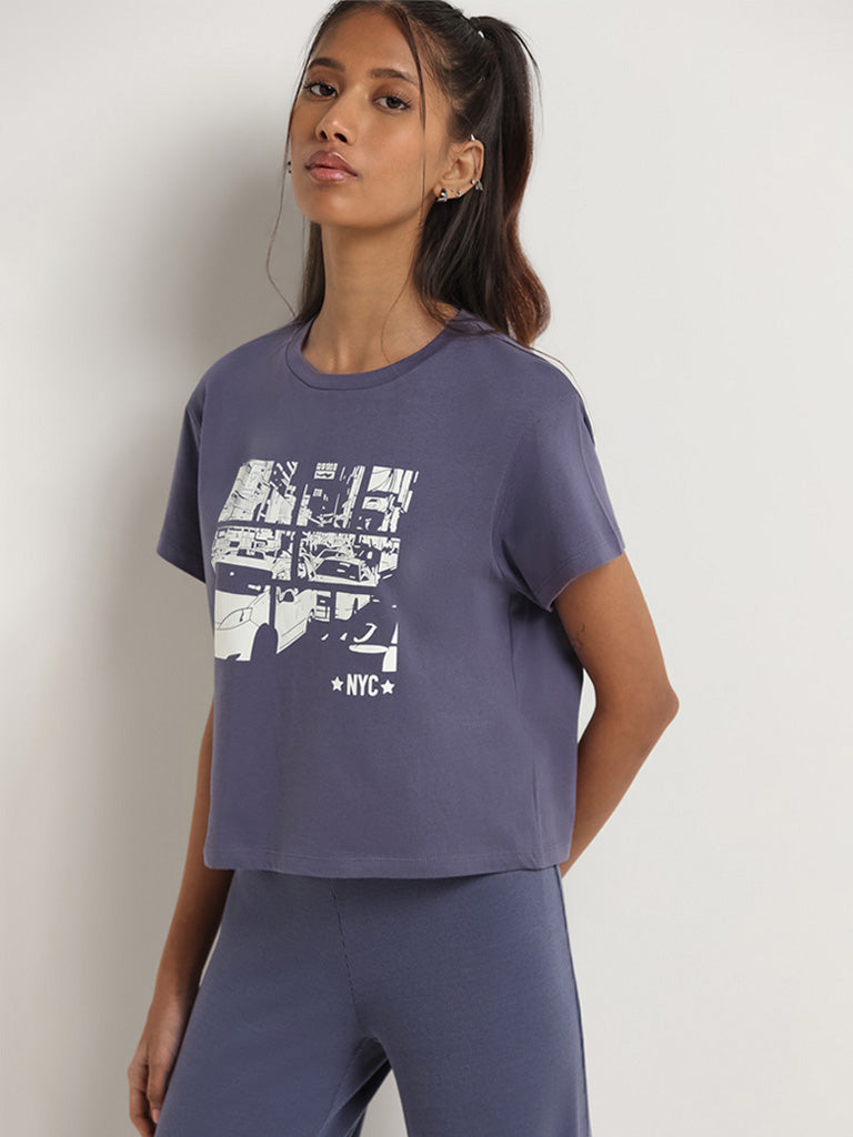Buy Superstar Blue Printed T-Shirt from Westside