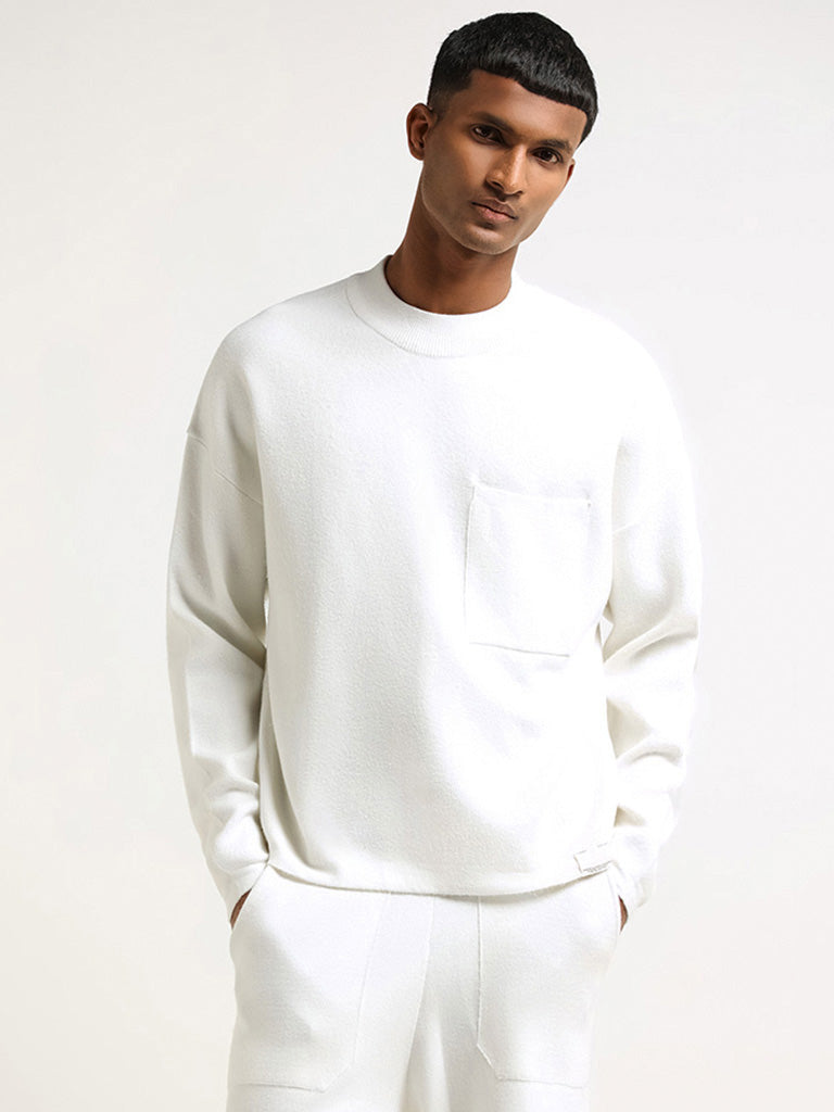 Buy WES Formals Solid Off White Slim Fit Turtle Neck Sweater from Westside