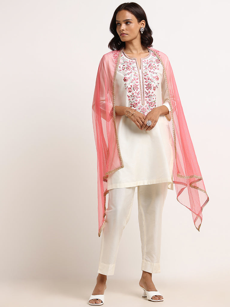 Buy Yellow Embroidered Kurta, Tights & Dupatta Set Online - W for