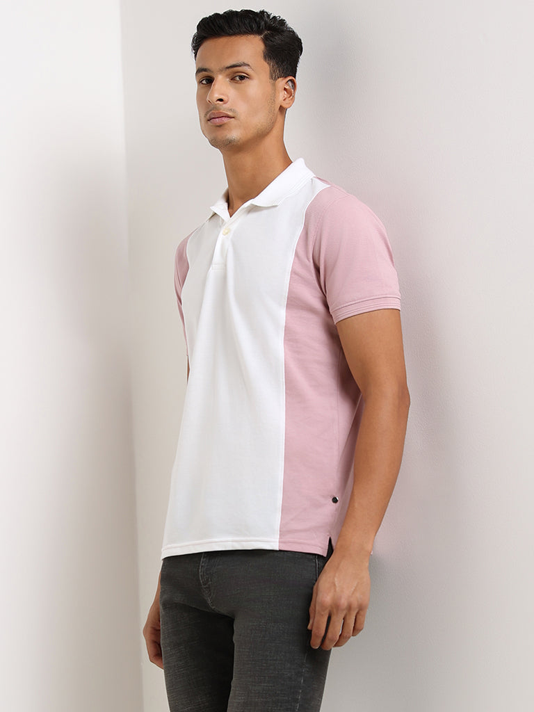 Pink polo shop white collar