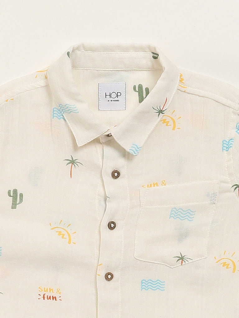 Westside HOP Kids Printed Off-White Shirt for Casual Wear Zoomed View
