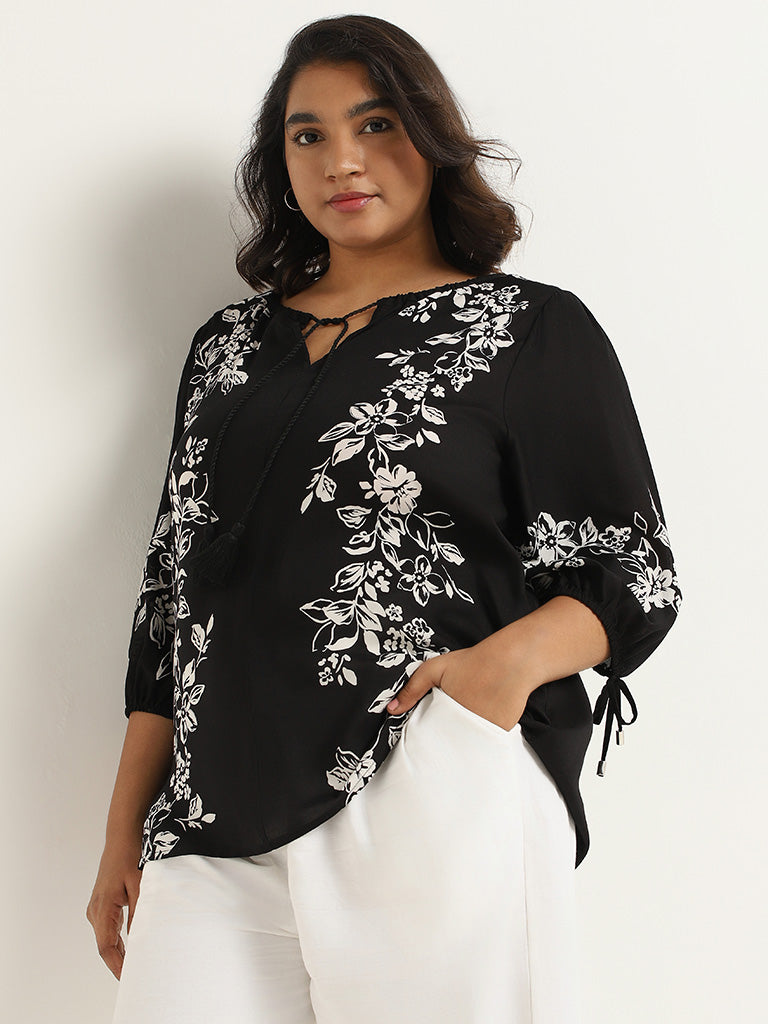 Buy Gia Black Floral Printed Top from Westside