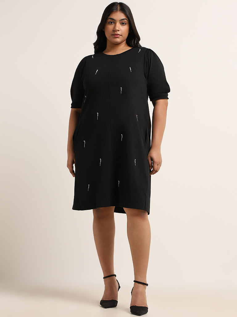 Black embellished shift dress sale