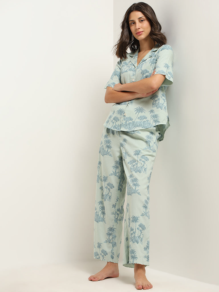 Wunderlove Blue Floral Printed Shirt and Pyjamas Set – Westside