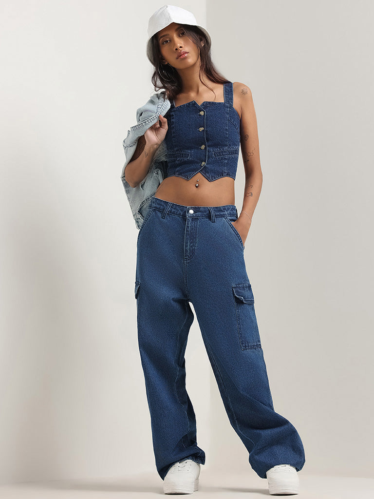 Buy Nuon Blue Loose Fit Cargo Jeans from Westside