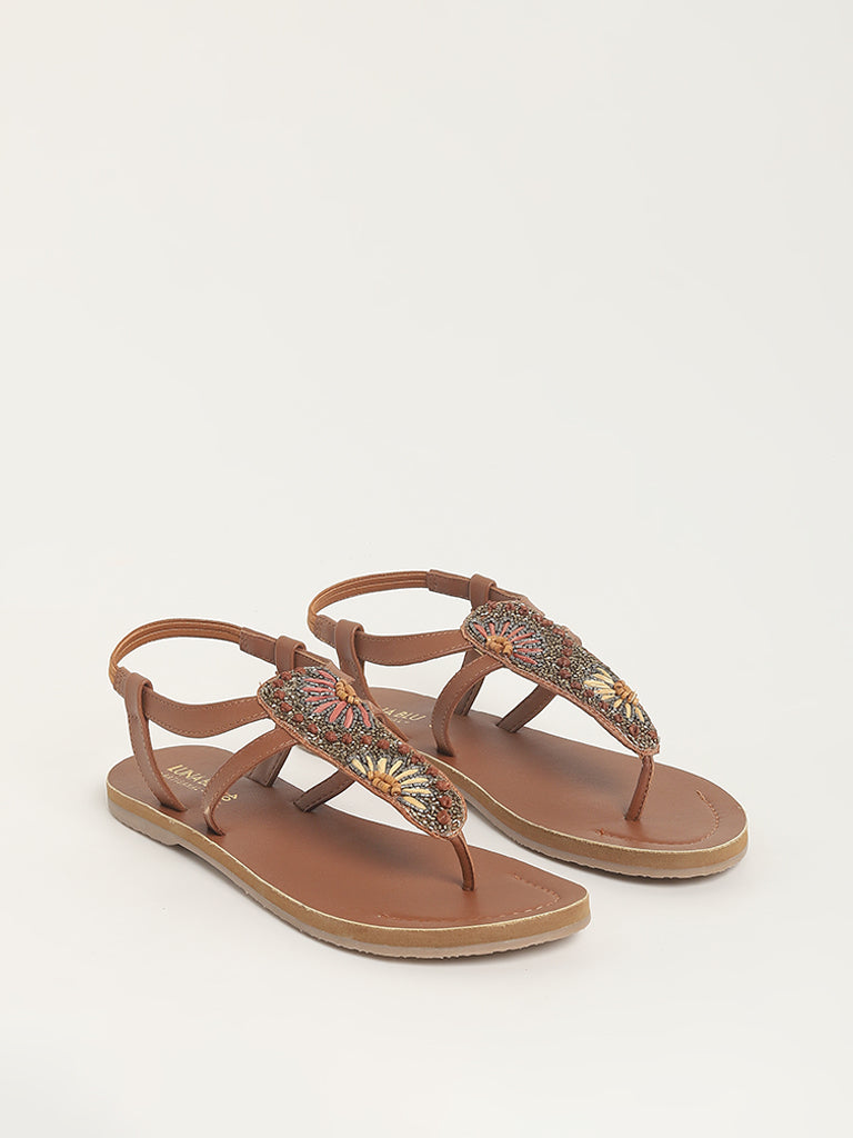 Buy LUNA BLU Tan T Strap Sandals from Westside