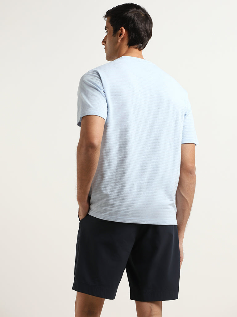 Westside WES Lounge Men's Blue Relaxed Fit Knit Cotton-Blend T-Shirt for Casual Wear Back View