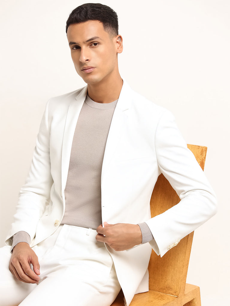 Buy WES Formals Off White Slim Fit Blazer from Westside